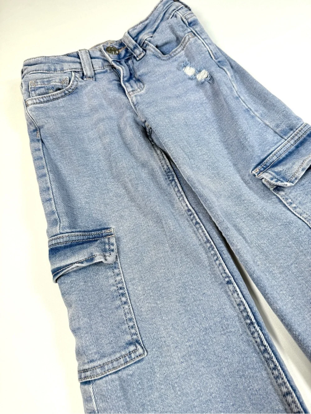 JUSTICE Girls Cargo Wide Leg Jeans 6 Light Wash Baggy Skater Y2K Denim‎ Street